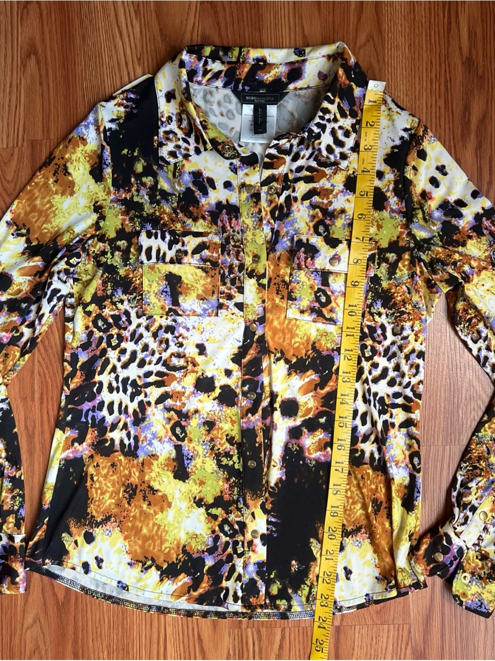 BCBGMaxAzria Yellow Black Multi-Print Long-Sleeve Blouse